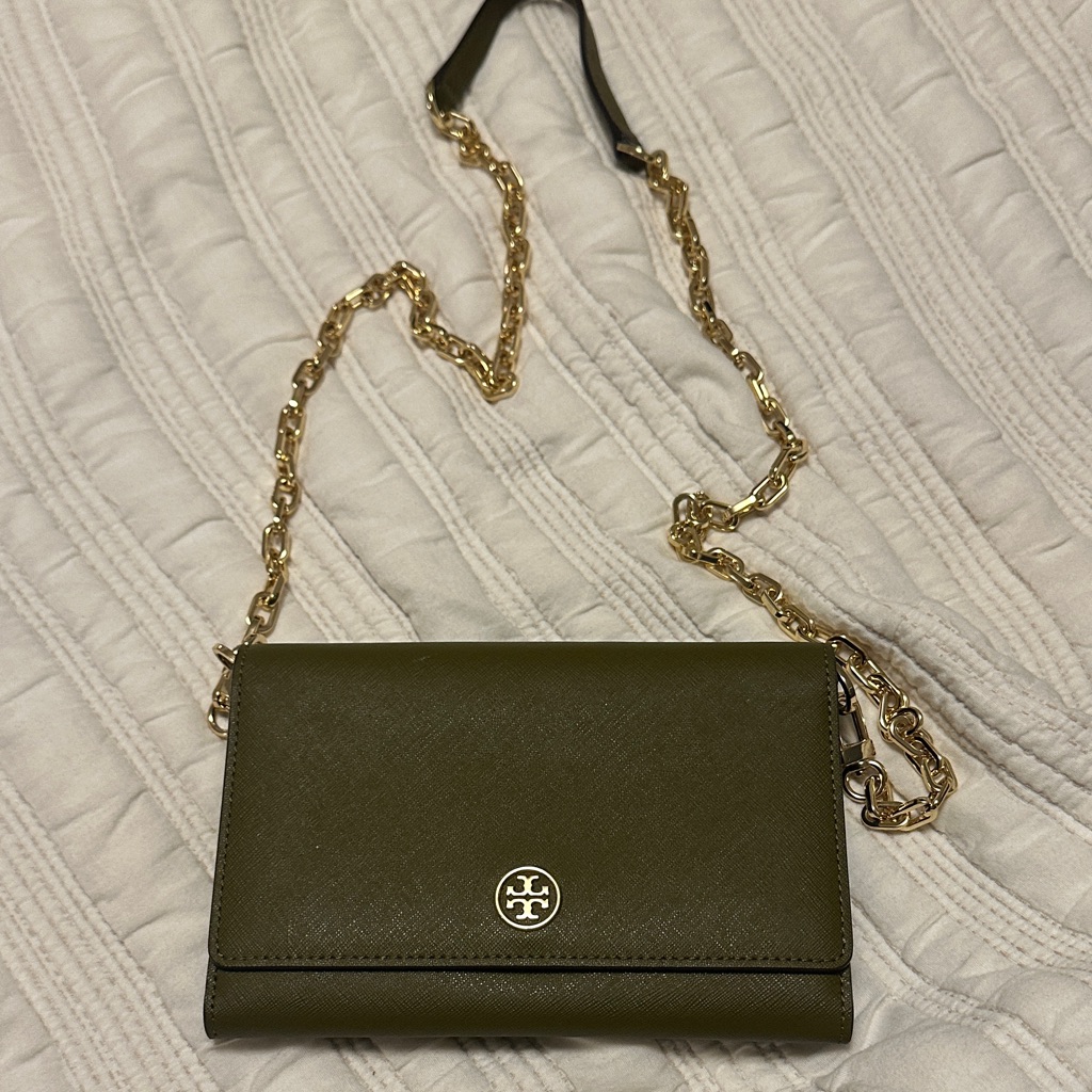 Tory Burch Dark Green Crossbody Bag With Gold Chain Tory Burch Dark Green Crossbody Bag With Gold Chain